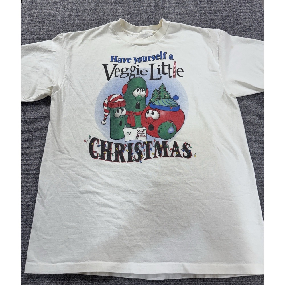 Men's Vintage 90's Hanes Veggie Tales Christmas White Promo T Shirt Sz XL